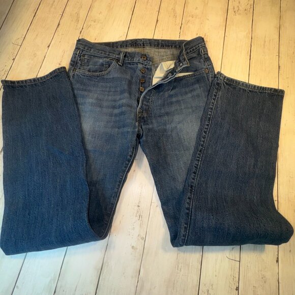 Levis 501 Button-Fly Original Fit Men's 34x34 Button-Fly Denim Blue Jeans Y2K - Picture 1 of 10